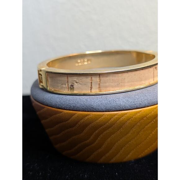 J. Crew Gold Tone Cork Hinged Oval Bangle Bracelet - Picture 5 of 7
